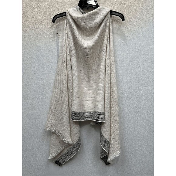 Express Bohemian sleeveless Poncho cotton blend one size Ivory Fringe - Picture 4 of 7